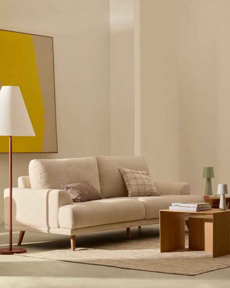 Karin Sofa - Beige Chenille & Natural Legs