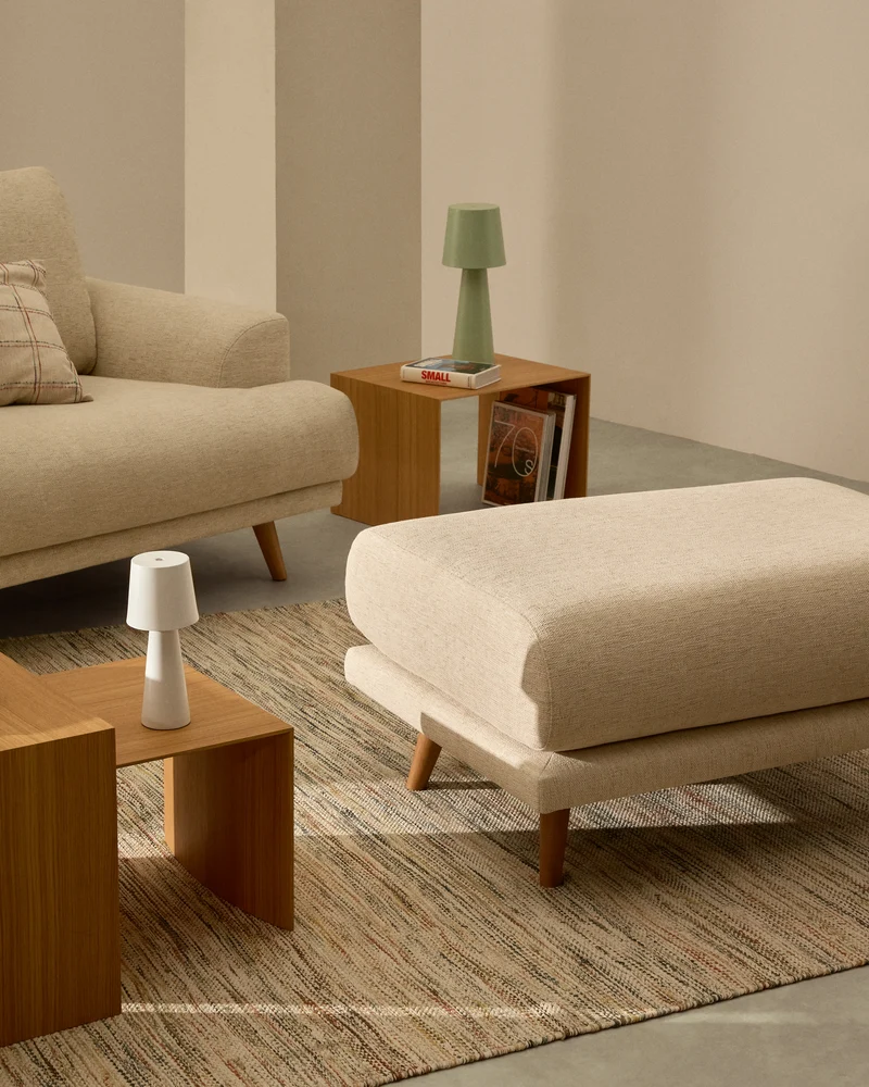 Karin Footrest - Beige chenille & Beech