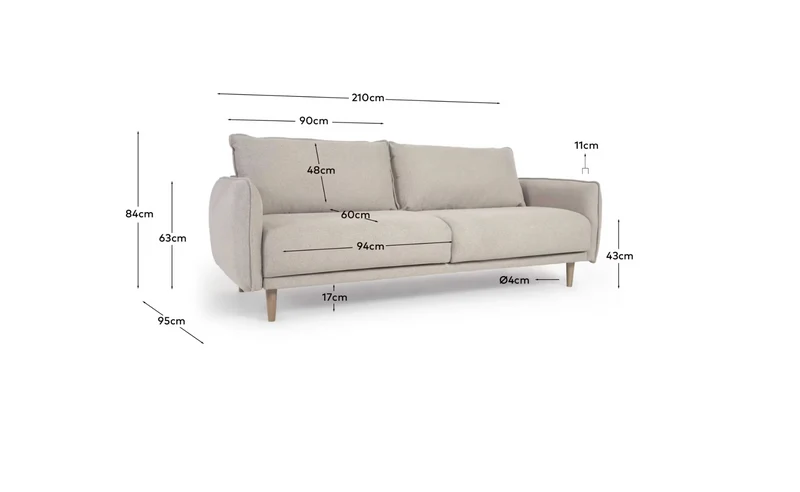 3 seater Carlota sofa in beige, 213 cm FSC Mix Credit