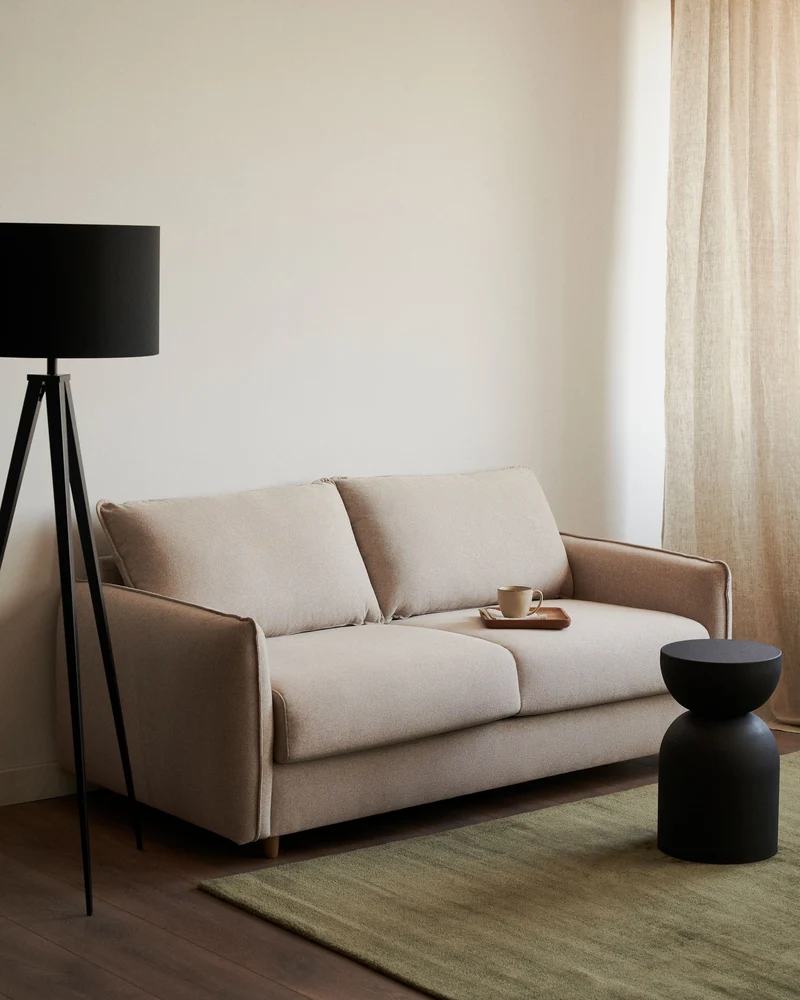 Carlota beige 2-seater sofa bed with solid beech wood legs 185cm FSC Mix Credit