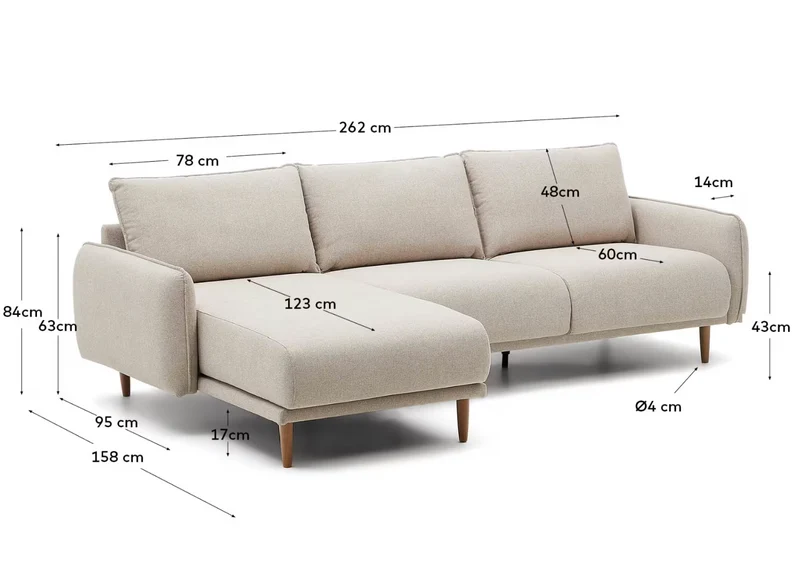Carlota 3-seater sofa with left / right chaise longue in beige, 262 cm FSC Mix Credit