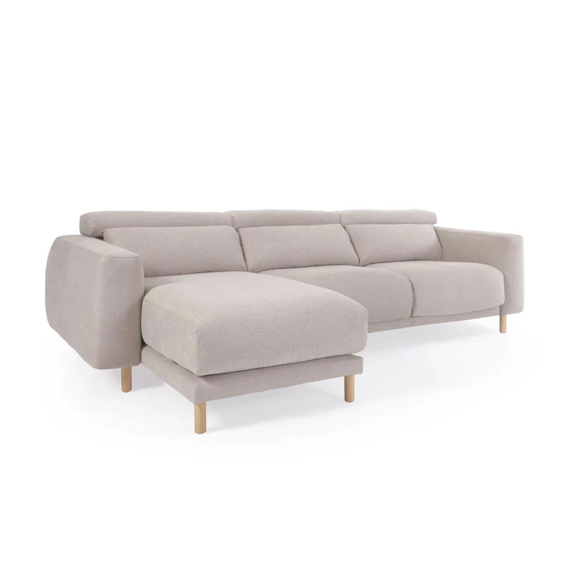 Singa 3 Seater with Chaise & Reclining Headrests - Beige
