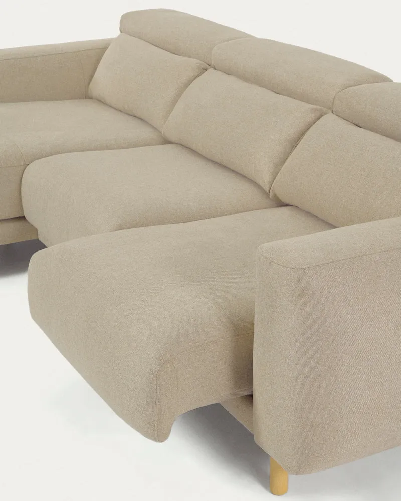 Singa 3 Seater with Chaise & Reclining Headrests - Beige