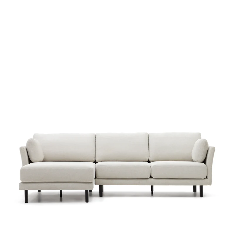 Gilma 3 Seater with Chaise - Pearl Chenille & Black Legs