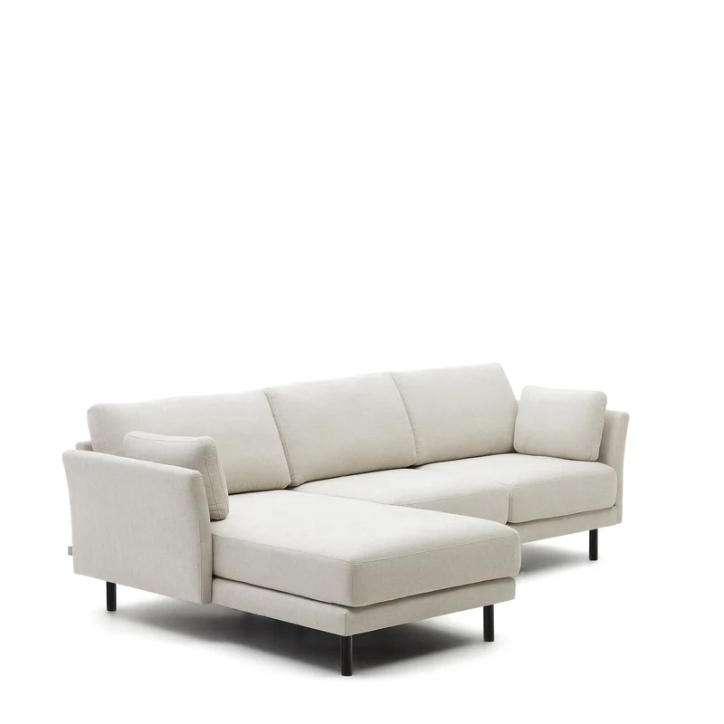Gilma 3 Seater with Chaise - Pearl Chenille & Black Legs