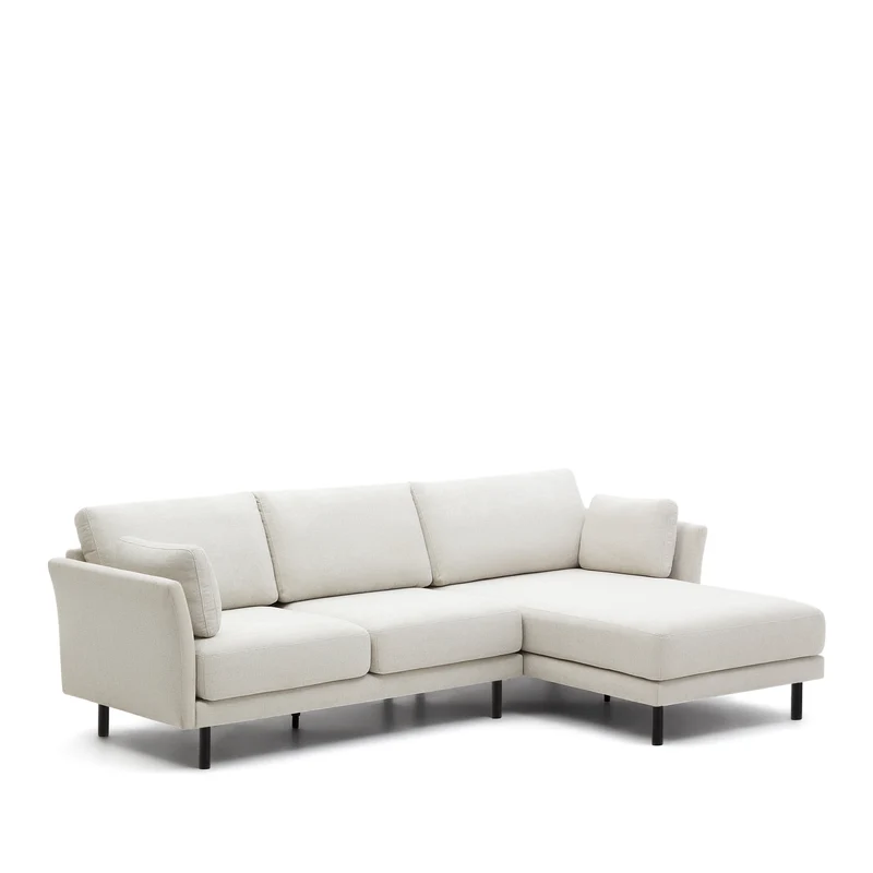 Gilma 3 Seater with Chaise - Pearl Chenille & Black Legs
