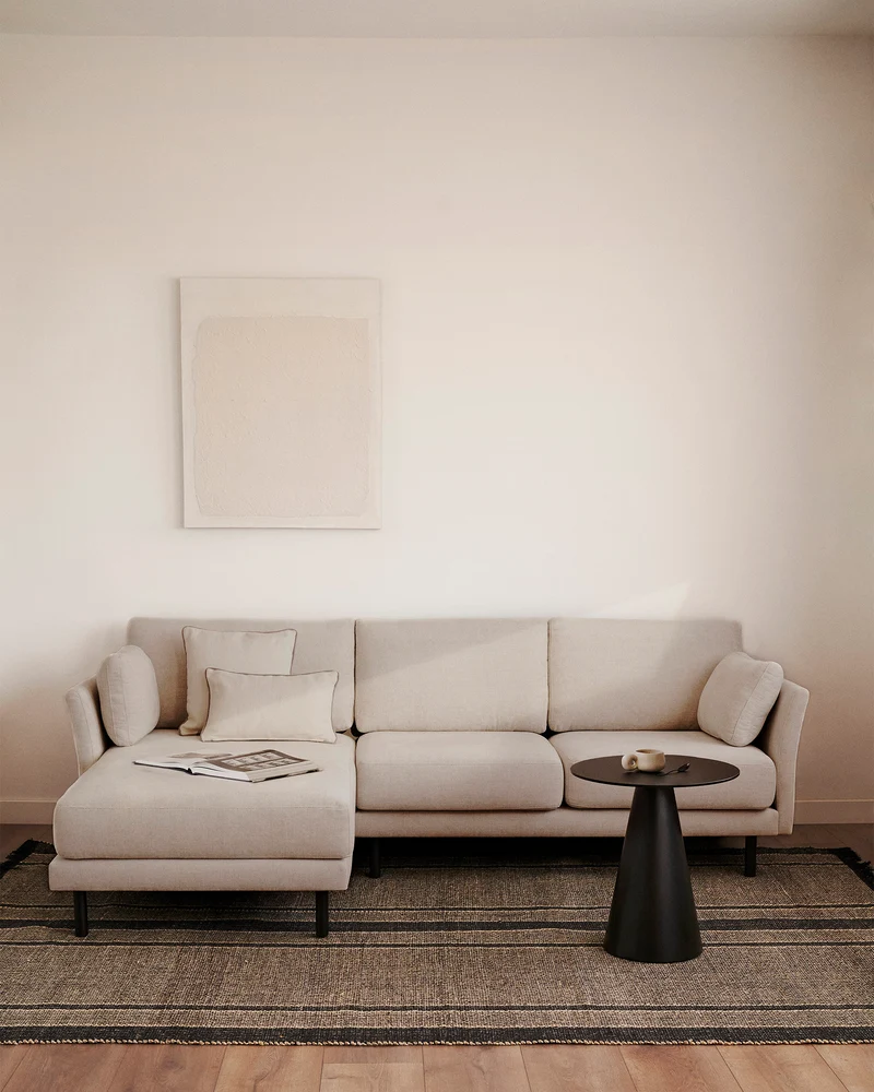 Gilma 3 Seater with Chaise - Pearl Chenille & Black Legs