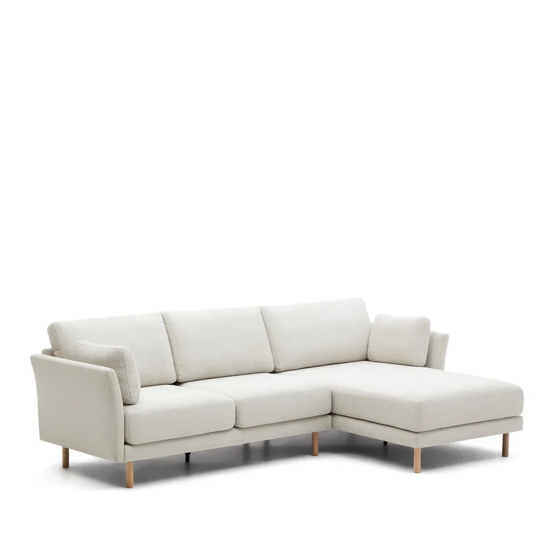 Gilma 3 Seater with Chaise - Pearl Chenille & Natural Legs