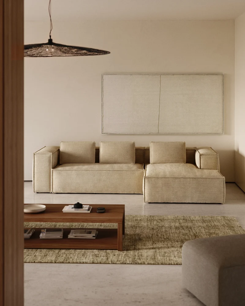 Blok 3-seater, right chaise longue - Natural Corduroy