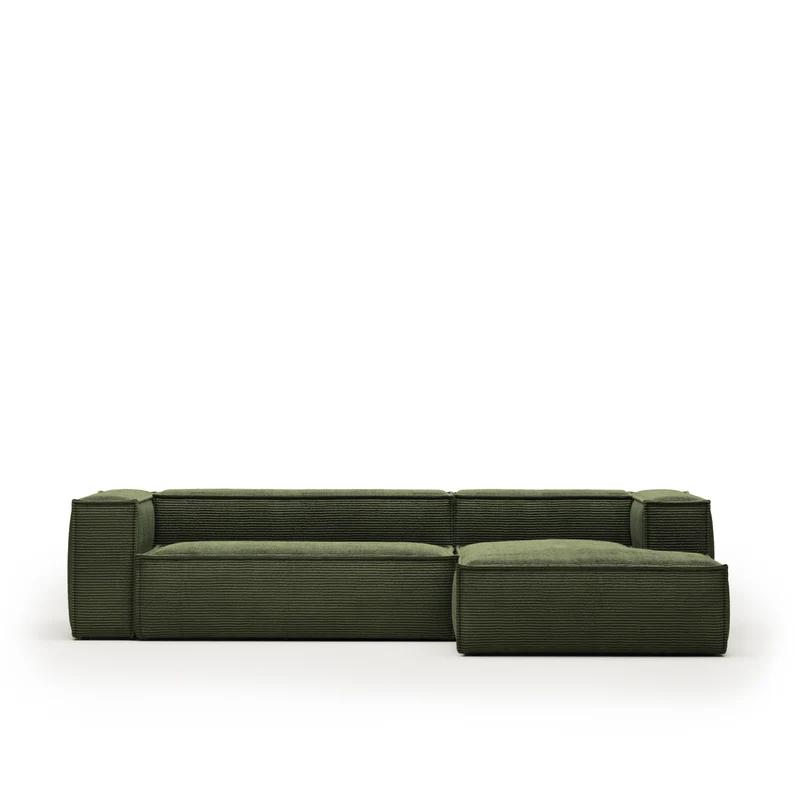 Blok 3-seater with Chaise Longue - Green Corduroy