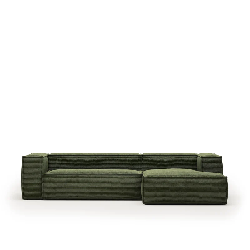 Blok 3-seater with Chaise Longue - Green Corduroy