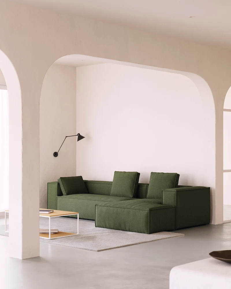 Blok 3-seater with Chaise Longue - Green Corduroy