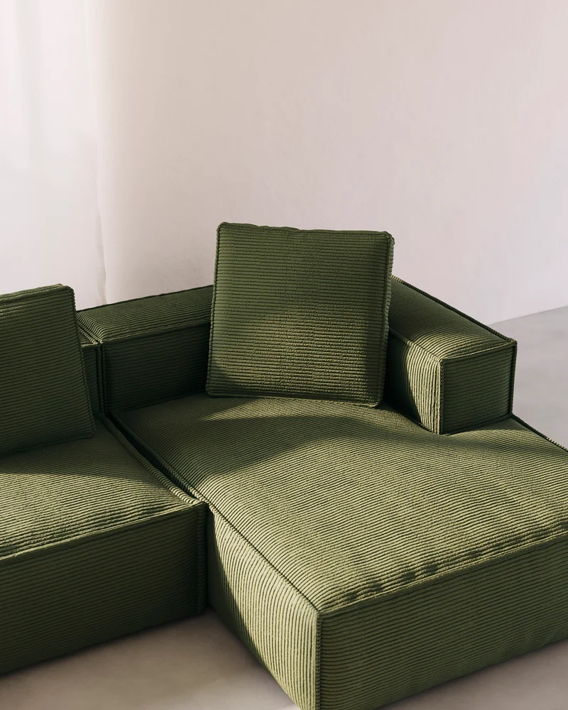 Blok 3-seater with Chaise Longue - Green Corduroy