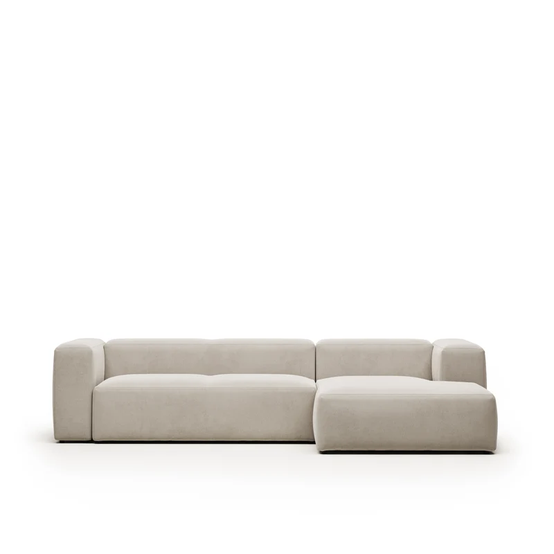 Blok 3-seater with Chaise Longue - Beige Chenille