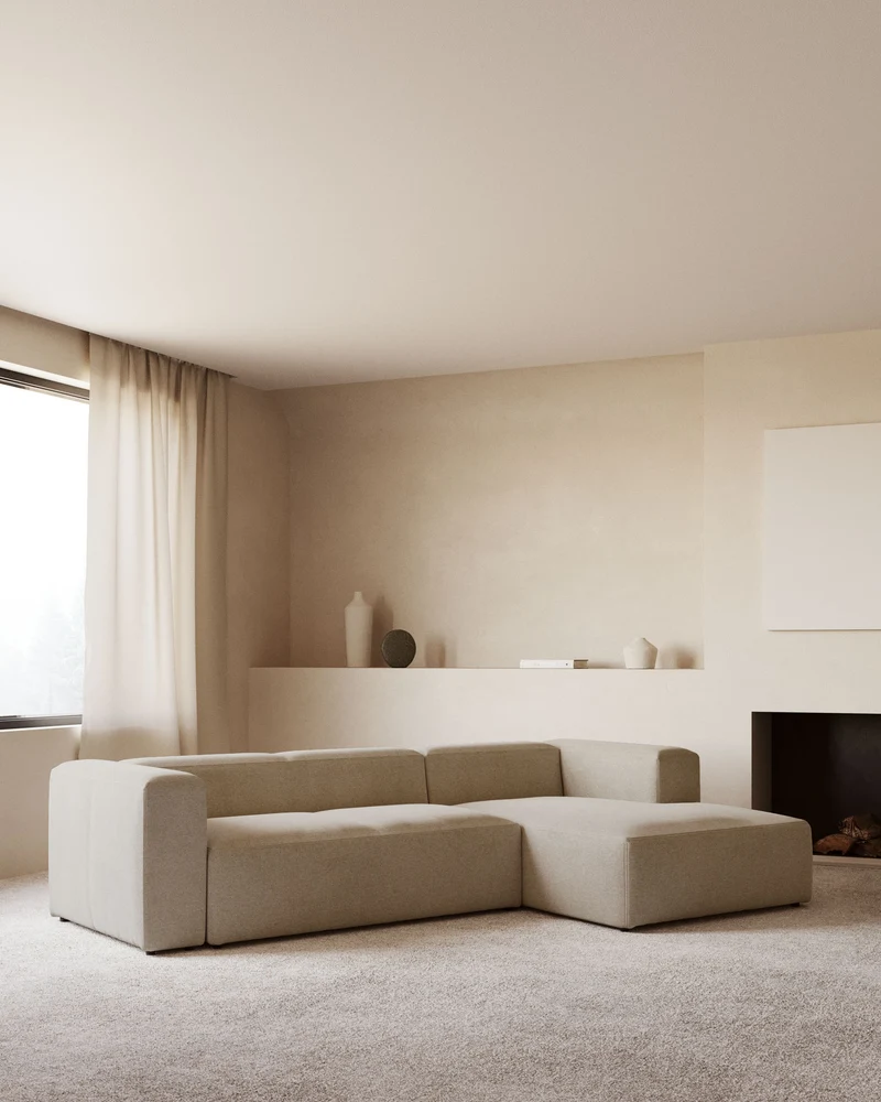 Blok 3-seater with Chaise Longue - Beige Chenille