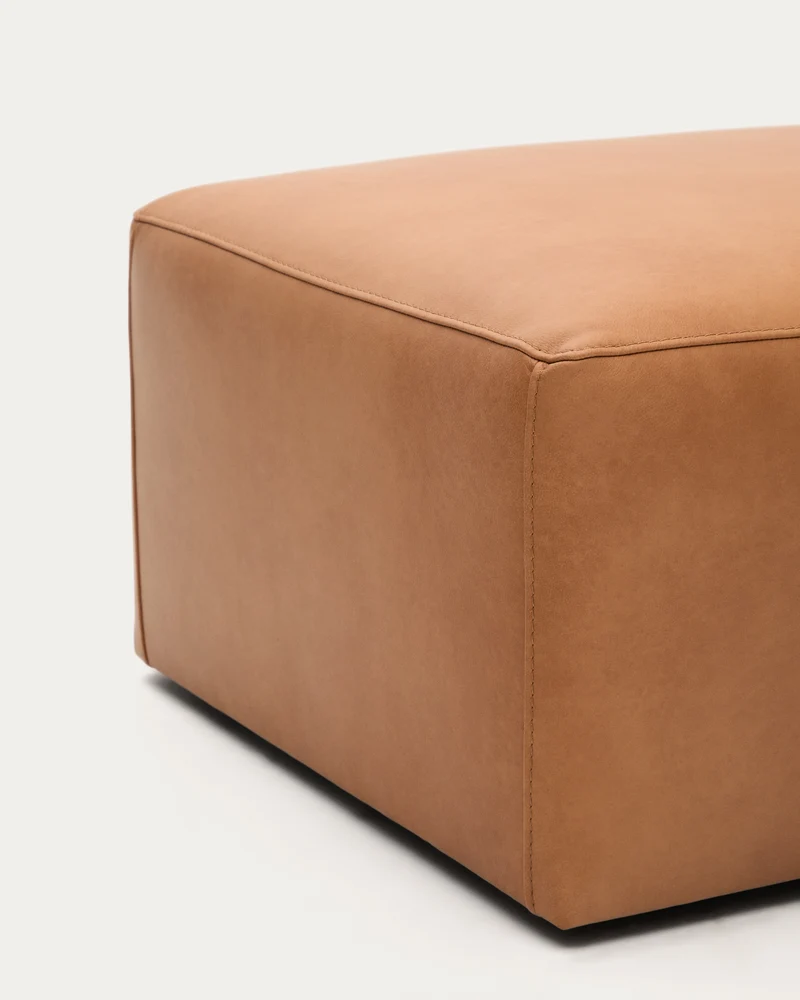 Blok brown leather footstool 90 x 74 cm