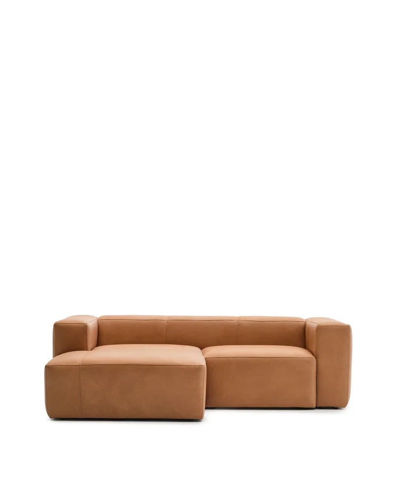 Blok 2-seater with Chaise Longue - Brown Leather