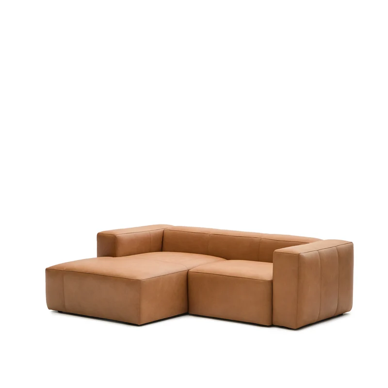 Blok 2-seater with Chaise Longue - Brown Leather