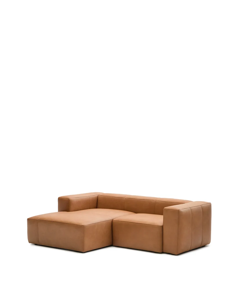 Blok 2-seater with Chaise Longue - Brown Leather