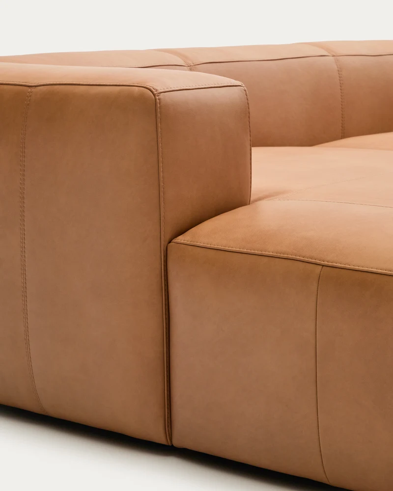 Blok 2-seater with Chaise Longue - Brown Leather