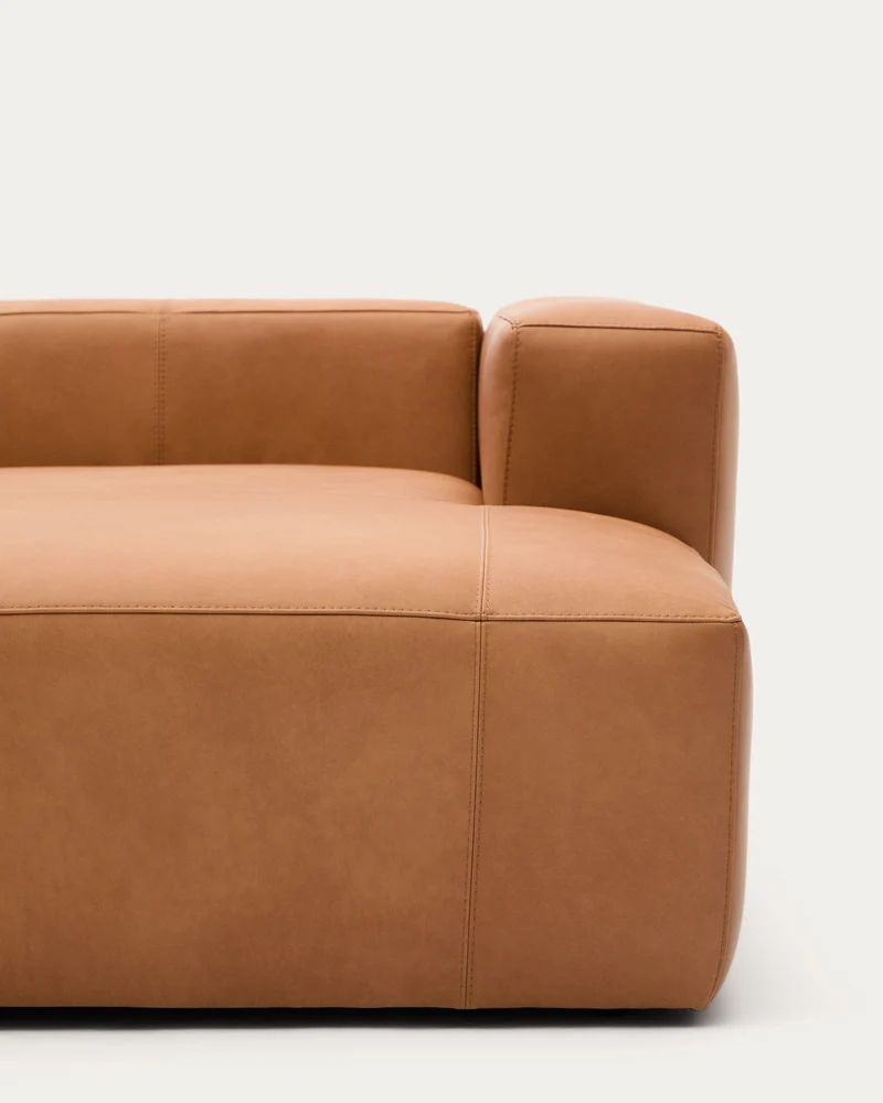 Blok 2-seater with Chaise Longue - Brown Leather