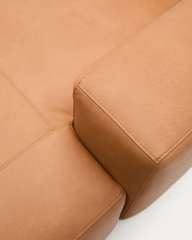 Blok 2-seater with Chaise Longue - Brown Leather
