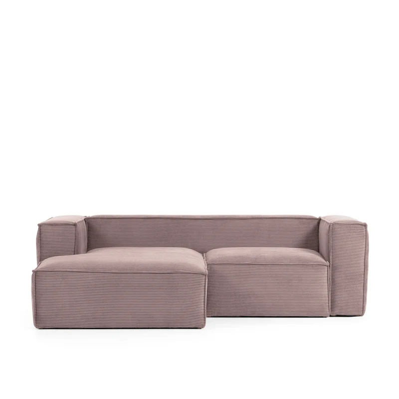 Blok 2-seater with Chaise Longue - Pink Corduroy
