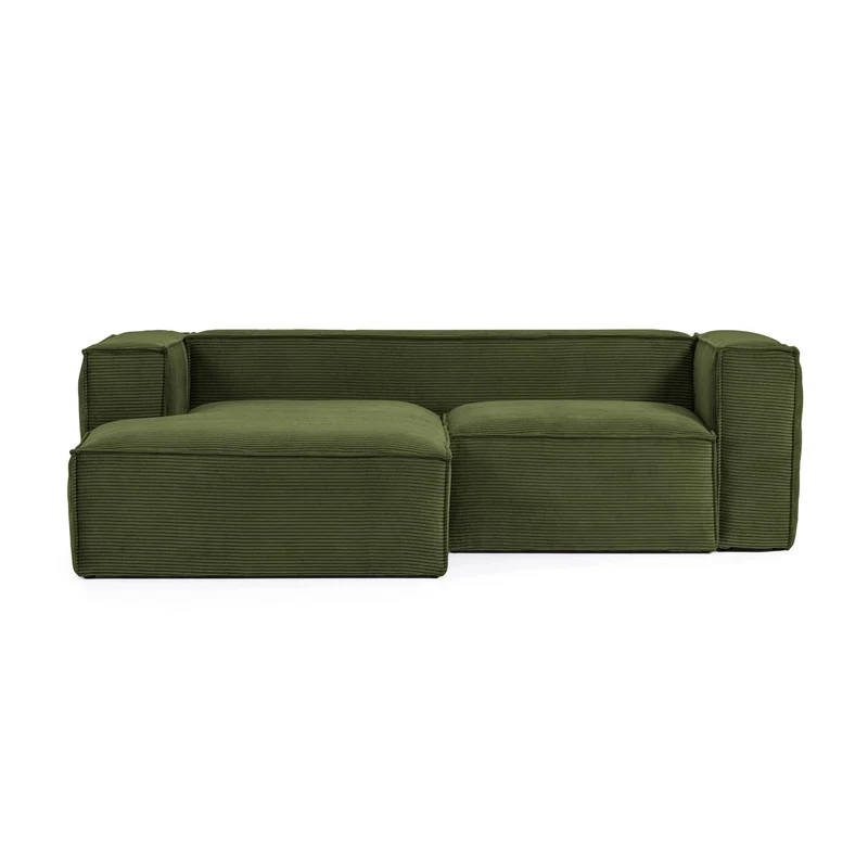 Blok 2-seater with Chaise Longue - Green Corduroy