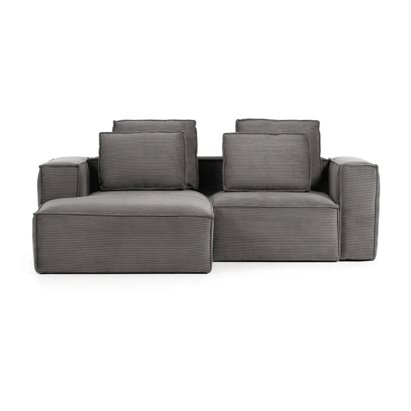 Blok 2-seater with Chaise Longue - Grey Corduroy