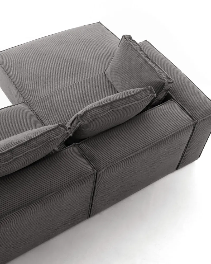 Blok 2-seater with Chaise Longue - Grey Corduroy