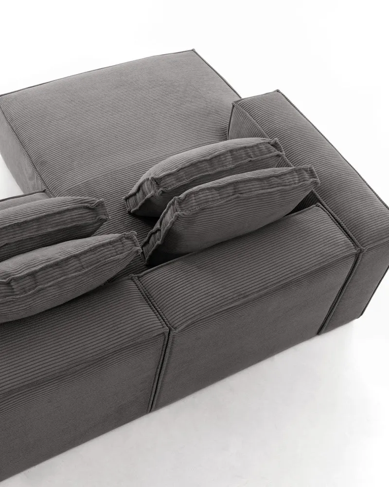 Blok 2-seater with Chaise Longue - Grey Corduroy