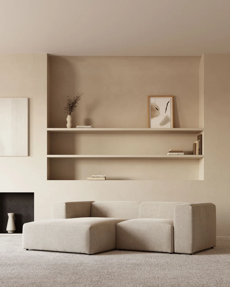 Blok 2-seater with Chaise Longue - Beige Chenille
