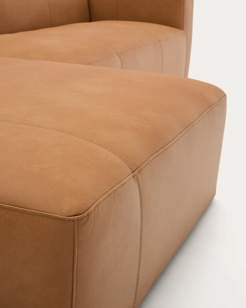 Blok 4-Seater with Chaise Longue - Brown Leather