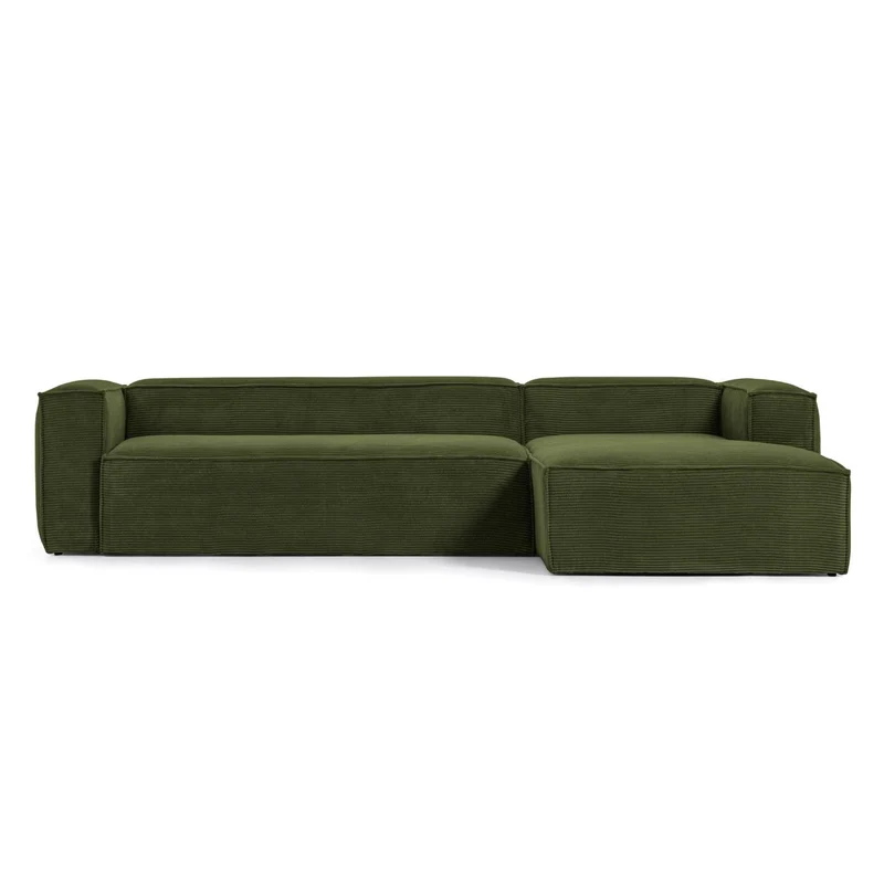 Blok 4-seater with Chaise Longue - Green Corduroy