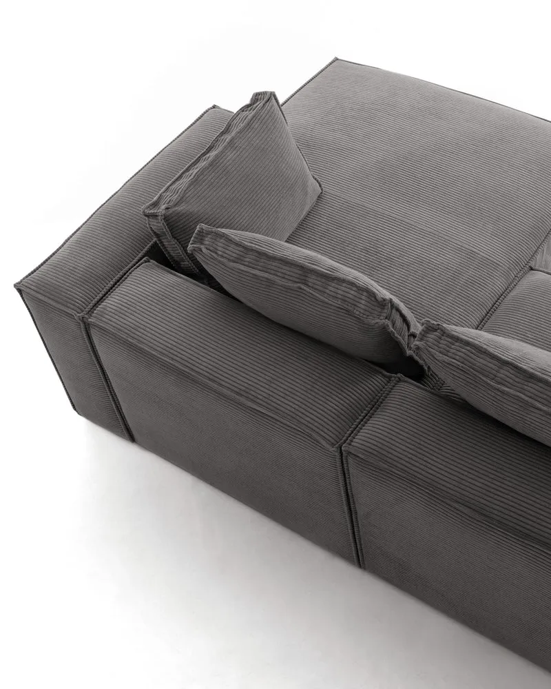 Blok 4-seater with Chaise Longue - Grey Corduroy