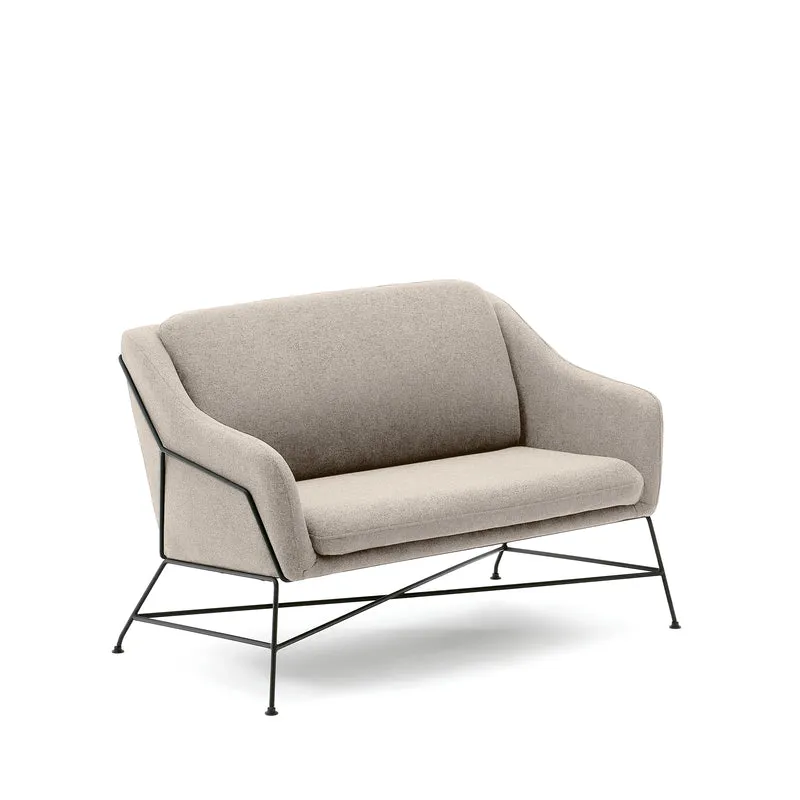 Brida 2-seater sofa in beige and steel legs with black finish, 128 cm