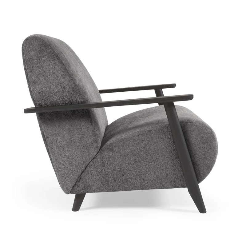 Meghan armchair in grey chenille and wood with wenge finish