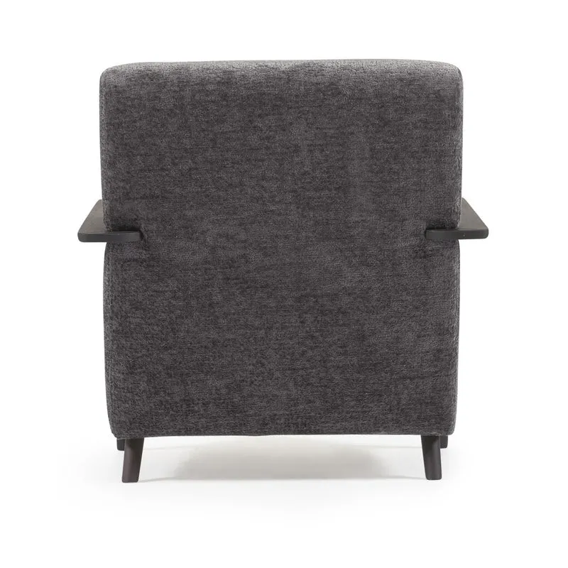 Meghan armchair in grey chenille and wood with wenge finish
