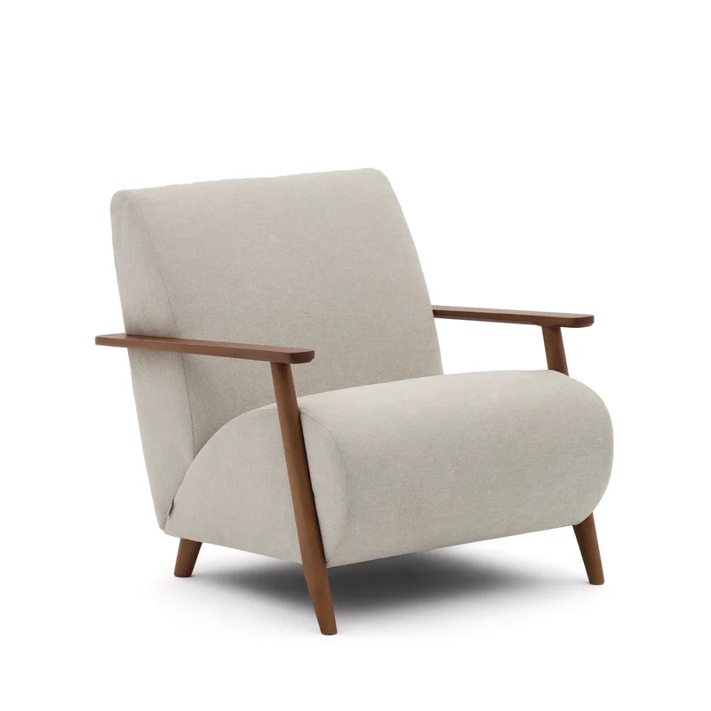 Meghan armchair in pearl chenille and solid ash wood with walnut finish FSC Mix Credit