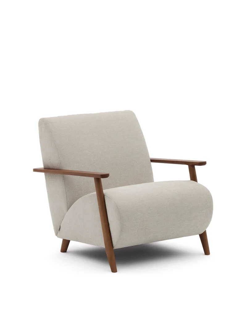 Meghan armchair in pearl chenille and solid ash wood with walnut finish FSC Mix Credit