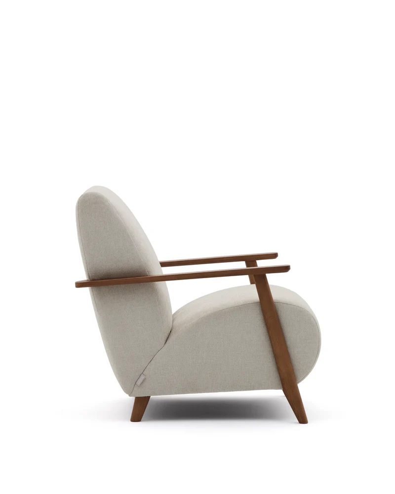 Meghan armchair in pearl chenille and solid ash wood with walnut finish FSC Mix Credit