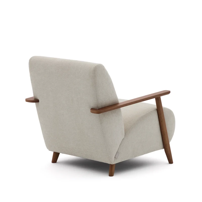 Meghan armchair in pearl chenille and solid ash wood with walnut finish FSC Mix Credit