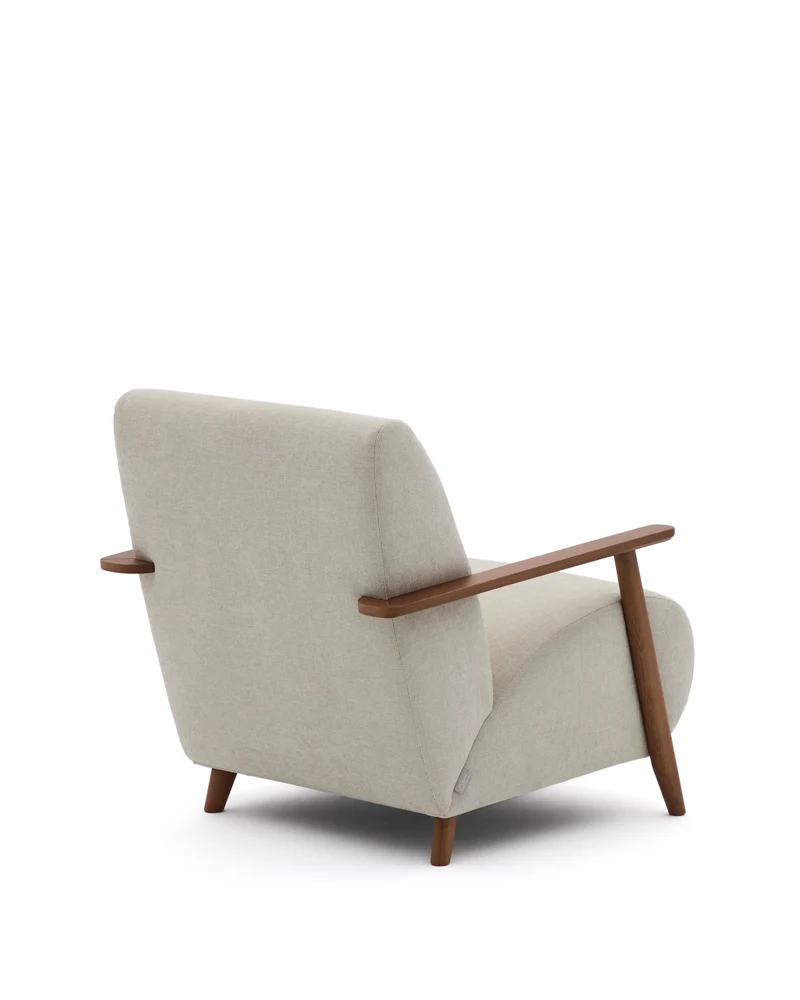 Meghan armchair in pearl chenille and solid ash wood with walnut finish FSC Mix Credit
