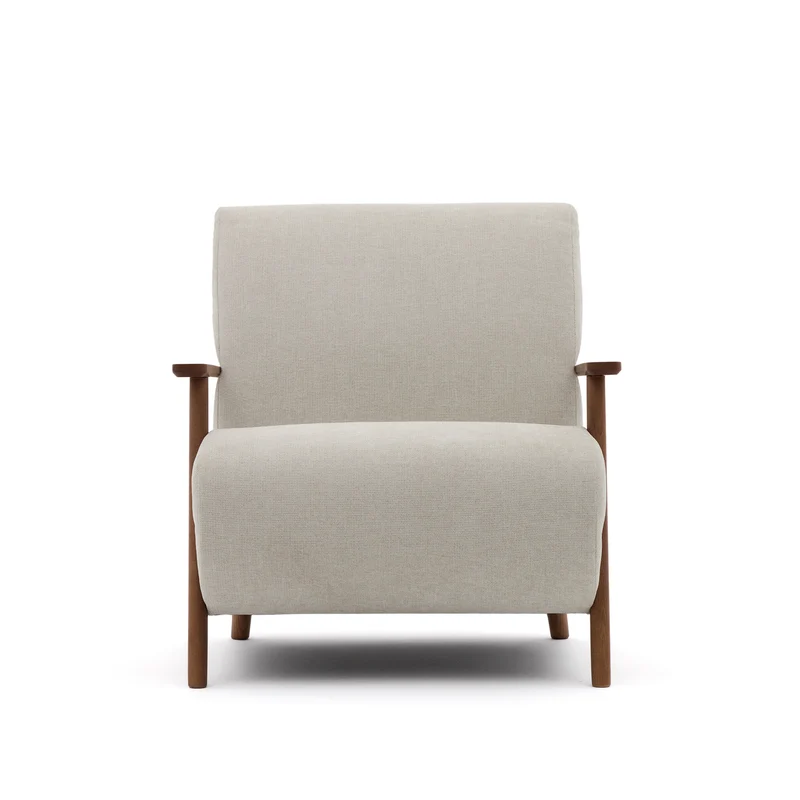 Meghan armchair in pearl chenille and solid ash wood with walnut finish FSC Mix Credit