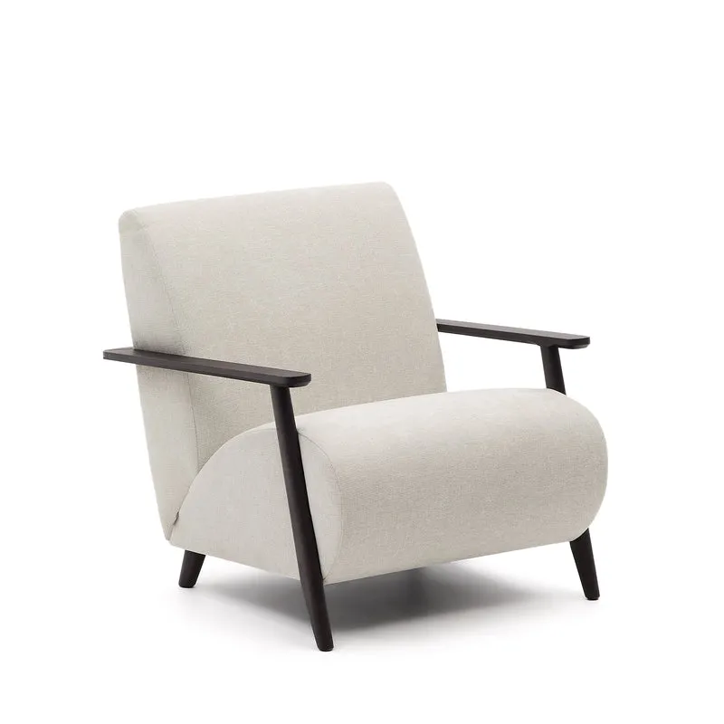 Meghan armchair in pearl chenille and with solid beech wood in a wenge finish FSC Mix Credit