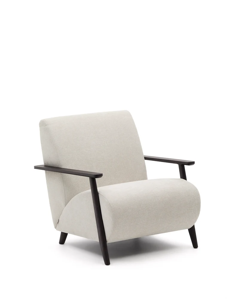Meghan armchair in pearl chenille and with solid beech wood in a wenge finish FSC Mix Credit