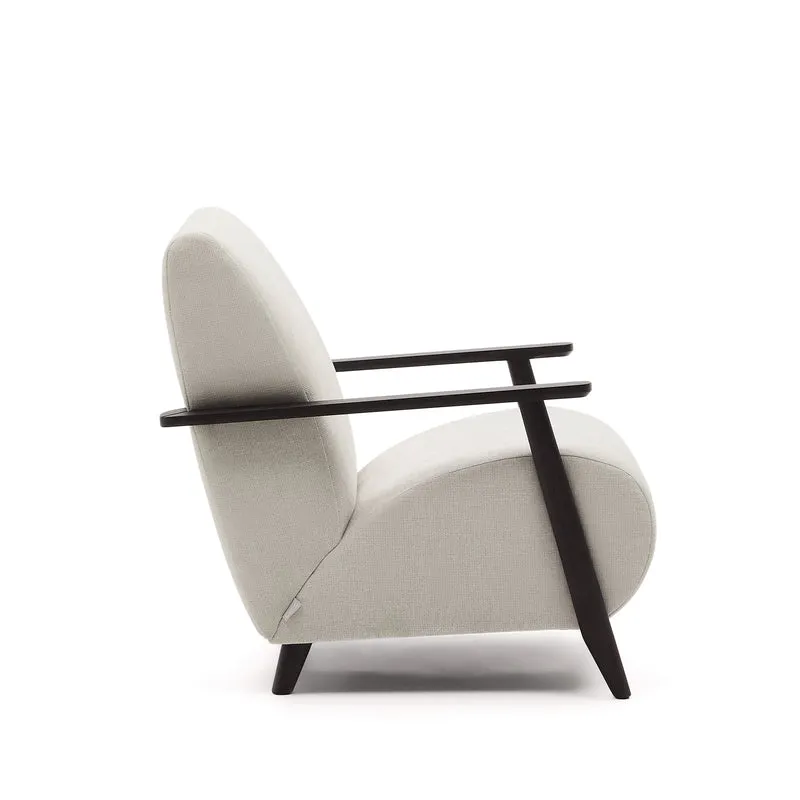 Meghan armchair in pearl chenille and with solid beech wood in a wenge finish FSC Mix Credit