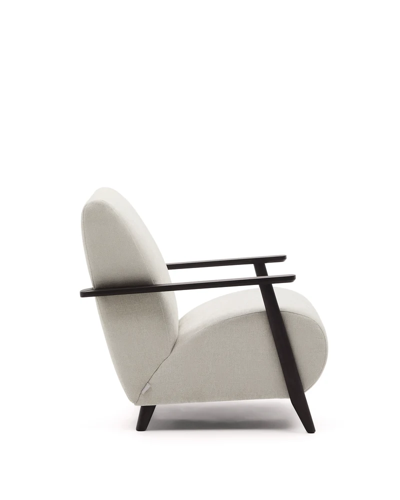 Meghan armchair in pearl chenille and with solid beech wood in a wenge finish FSC Mix Credit