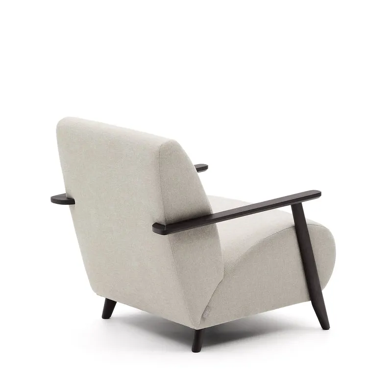 Meghan armchair in pearl chenille and with solid beech wood in a wenge finish FSC Mix Credit