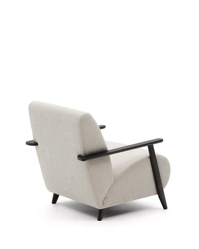 Meghan armchair in pearl chenille and with solid beech wood in a wenge finish FSC Mix Credit